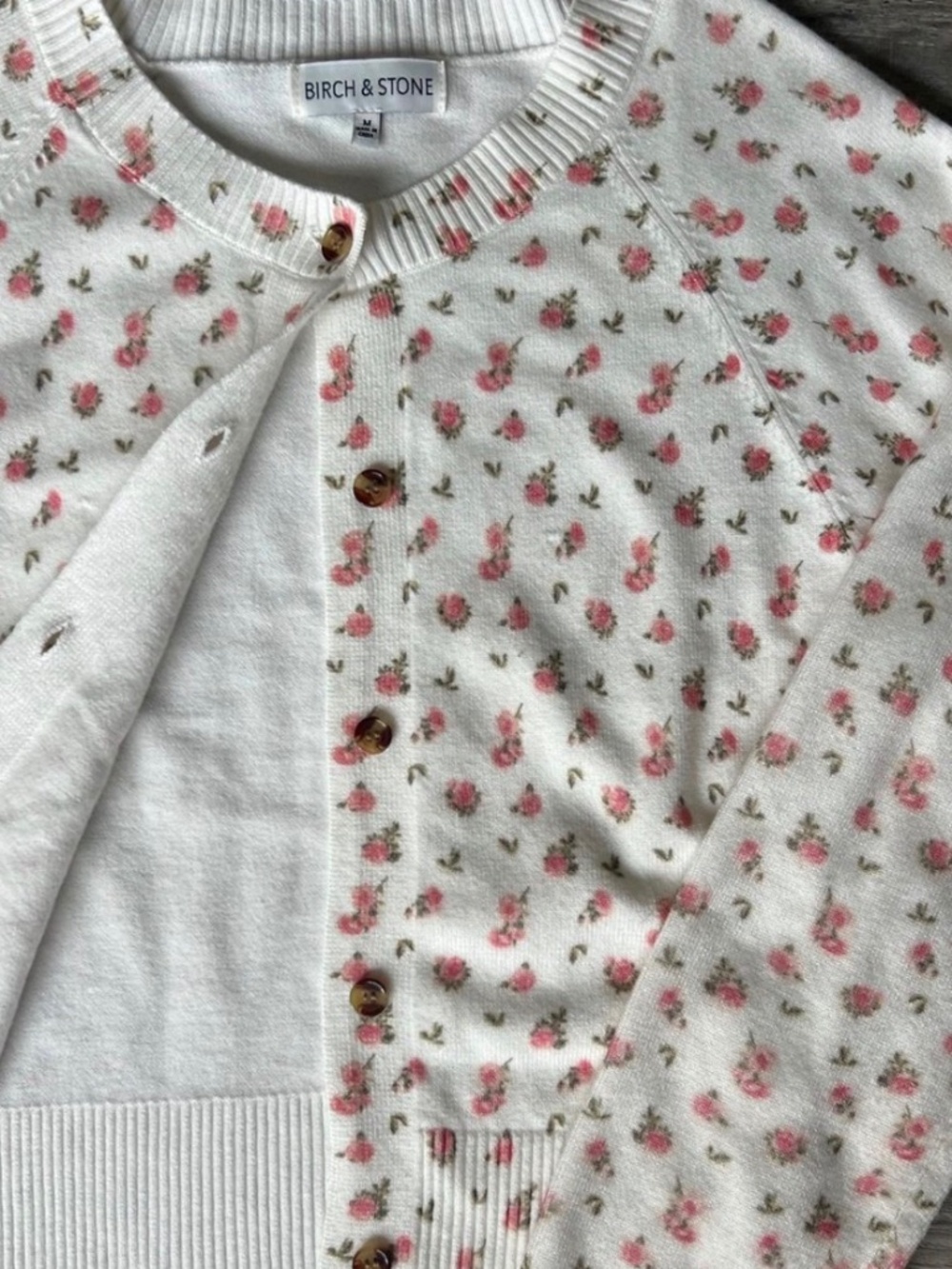 White and pink floral cardigan
